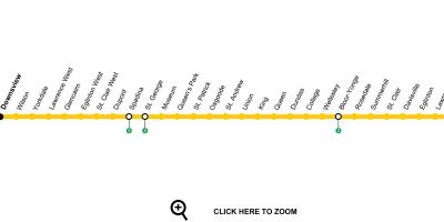 Bản đồ của Toronto đường tàu điện ngầm 1 Rượu Đại học