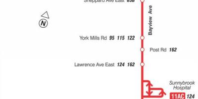Bản đồ của TÔI 11 Hamlet tuyến xe buýt Toronto