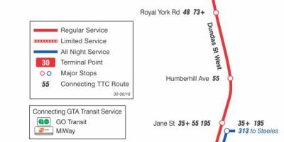 Bản đồ của TÔI 30 Lambton tuyến xe buýt Toronto