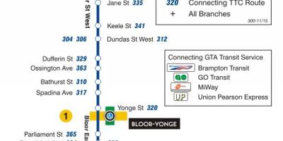Bản đồ của TÔI 300A High-Danforth tuyến xe buýt Toronto
