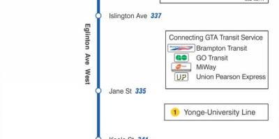 Bản đồ của TÔI 332 Đây Tây tuyến xe buýt Toronto