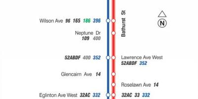 Bản đồ của TÔI 7 Bathurst tuyến xe buýt Toronto